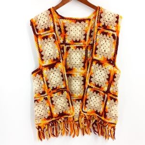Vintage 70's Handmade Granny Square Crochet Vest